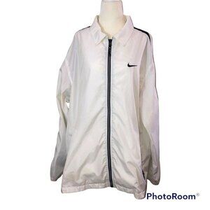 Vintage NIKE Mens White Black Stripes Full Zipper Windbreaker Jacket Sz M